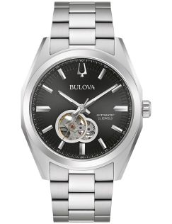 ulova Surveyor automatisch herenhorloge met zichtbaar uurwerk en zwarte wijzerplaat | 96A270