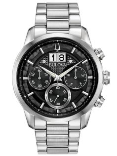 Bulova Sutton chronograaf herenhorloge met zwarte gestructureerde wijzerplaat en stalen band | 96B319