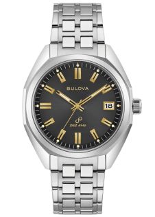 Elegant herenhorloge van Bulova met hoogprecisie quartzwerk en goudkleurige details - Jet Star vintage ontwerp | 96B415