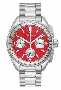 Limited edition chronograaf van Bulova met rode wijzerplaat en extra leren band - Lunar Pilot Blood Moon | 96K115