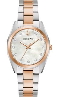 Bulova Surveyor dameshorloge met parelmoer wijzerplaat, diamanten en tweekleurige stalen band | 98P207
