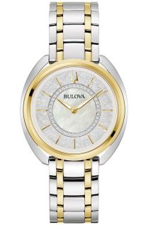 Exclusieve dameshorloge van Bulova met diamanten, parelmoer wijzerplaat en verwisselbare banden | 98X134
