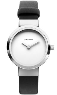 Minimalistisch dameshorloge met witte wijzerplaat en zwarte leren band | AIW7601
