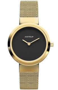 Elegant zwart dameshorloge met gouden afwerking en bijpassende mesh band in Scandinavisch minimalisme | AIW7612