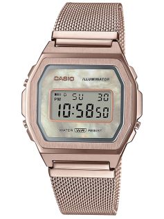 Vintage digitaal horloge met parelmoer en mesh band | A1000MCG-9EF