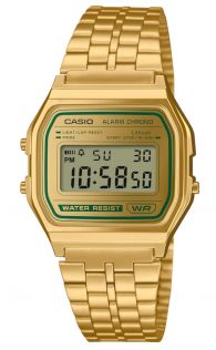 Casio vintage gouden horloge met groen digitaal display | A158WEGV-9AEF