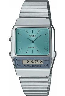 1980s geïnspireerde lichtblauwe Casio dual time retro horloge | AQ-800EC-2AEF