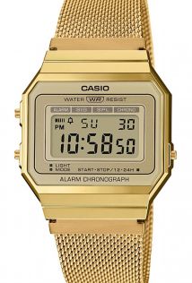 Goudkleurig vintage digitaal horloge met mesh band | A700WEMG-9AEF