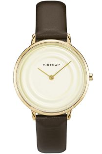 Elegant dameshorloge met wandelendeffect en gouden afwerking uit de Aistrup Raindrop-serie met bruine leren band | AIW7724