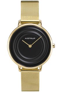 Luxe dameshorloge met zwart waterringeffect en gouden mesh band voor de moderne vrouw uit de Aistrup Raindrop collectie | AIW7701