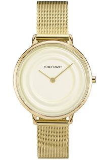 Exclusieve dameshorloge met crèmewitte waterringeffect en mesh band in gouden afwerking uit de Aistrup Raindrop collectie | AIW7704