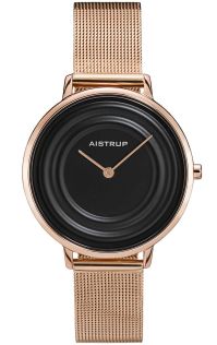 Modern dameshorloge met zwart waterdruppel effect en mesh band in rosé afwerking uit de Aistrup Raindrop collectie | AIW7705