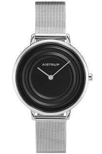 Modern dameshorloge met zwart watereffect en mesh band van roestvrij staal uit de exclusieve Aistrup Raindrop collectie | AIW7709