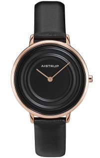 Stijlvolle dameshorloge in rosé afwerking met zwart waterdruppel effect en leren band uit de Aistrup Raindrop collectie | AIW7713