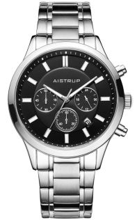 Elegant herenhorloge met zwarte wijzerplaat, chronograaffunctie en stijlvolle stalen band uit de Aistrup Classic Sapphire collectie | AIW8001