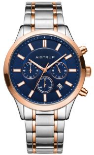 Elegant herenhorloge met blauwe wijzerplaat, chronograaffunctie en 43mm kast in tweekleurig staal- en roséontwerp met bijpassende bi-color band | AIW8005