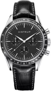 Aistrup AIW8704 Classic Sapphire Chronograph herenhorloge met zwarte wijzerplaat en leren band | AIW8704