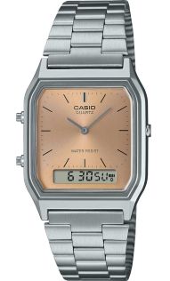 Vintage goudkleurig dual display digitaal-analoog horloge met sunray wijzerplaat | AQ-230A-4AMQYES