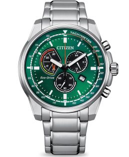 Citizen Eco-Drive sporthorloge met chronograaf, groene wijzerplaat en tachymeter schaal | AT1190-87X