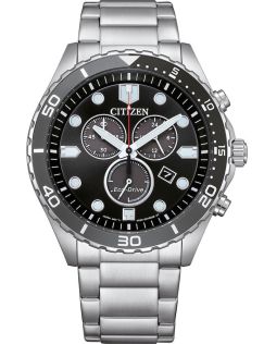 Citizen Eco-Drive chronograaf in staal met H500 uurwerk en zwarte wijzerplaat | AT2568-82E