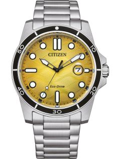 Citizen Eco-Drive sporthorloge in staal met J810 uurwerk en gele wijzerplaat | AW1816-89X