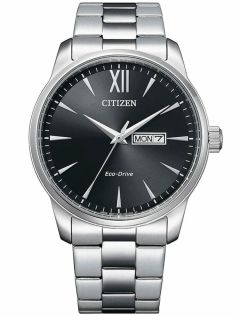 Citizen Eco-Drive herenhorloge in staal | Zwarte wijzerplaat met Romeinse cijfers | BM8550-81E