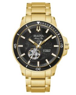 Bulova Marine Star automatisch herenhorloge met zichtbaar uurwerk en gouden afwerking | 97A174