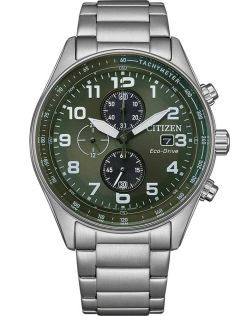 Citizen sporthorloge met Eco-Drive chronograaf en militairgroene wijzerplaat | CA0770-72X