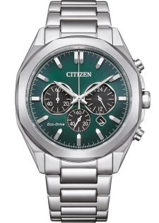 Citizen Eco-Drive chronograaf in staal met B620 uurwerk en groene wijzerplaat | CA4590-81X