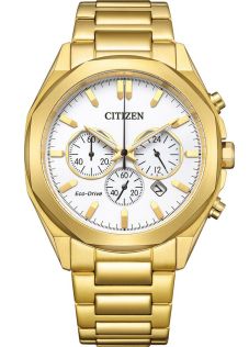 Citizen Eco-Drive chronograaf in goudkleurig staal | Witte wijzerplaat met chronograaf | CA4592-85A