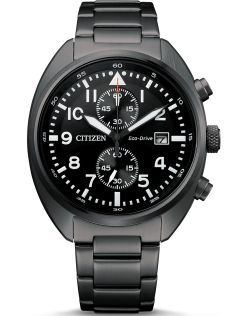Citizen Eco-drive chronograaf in grijs IP-staal | Zwart militair ontwerp met chronograaf en 7 maanden gangreserve | CA7047-86E