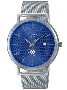 Geometrisch blauw wijzerplaat horloge met slank ontwerp en mesh band | MTP-B125M-2AVEF