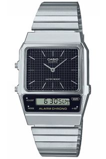 Zilverkleurige ana-digi vintage horloge met zwarte wijzerplaat | AQ-800E-1AEF