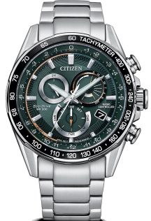 Citizen Eco-Drive radio-gestuurde herenhorloge met groene wijzerplaat | Chronograaf en tachymeter | CB5914-89X