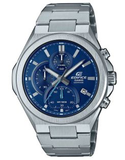 Saffier chronograaf horloge met stalen kast en blauwe wijzerplaat | EFB-700D-2AVUEF