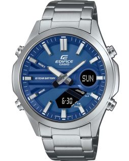 Casio Edifice blauwe wijzerplaat wereldtijd horloge van staal 100M | EFV-C120D-2AEF