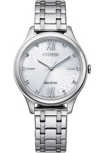 Citizen elegant dameshorloge met Eco-Drive en patroon wijzerplaat in roestvrij staal | EM0500-73A