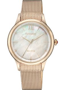 Citizen Eco-Drive dameshorloge met parelmoer wijzerplaat en mesh band | EM0813-86Y