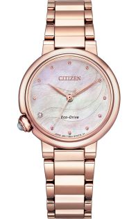 Citizen elegante dameshorloge met Eco-Drive en diamant in rosƩ PVD | EM0912-84Y