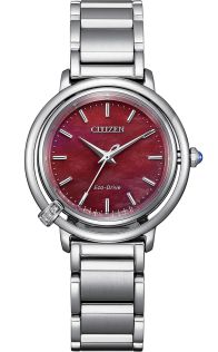 Citizen L Arcly dameshorloge met rode parelmoeren wijzerplaat en diamanten | EM1090-78X