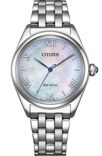 Citizen Eco-Drive dames horloge met parelmoer en Romeinse cijfers | EM1140-80D
