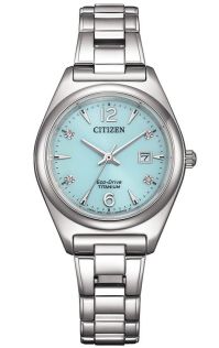 Citizen Eco-Drive dames horloge in Super Titanium met turquoise wijzerplaat | EW2601-81M
