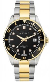Luxe automatisch duikhorloge met zwarte wijzerplaat, tweekleurig staal- en goudontwerp en 200 meter waterdichtheid | AIW8303