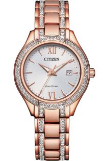 Citizen Silhouette Crystal dameshorloge met Eco-Drive en kristallen in rosé PVD | FE1233-52A
