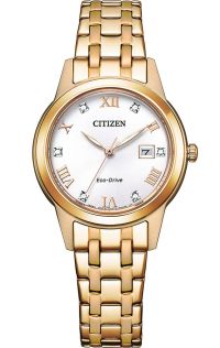 Citizen Eco-Drive dames horloge met kristallen en rosegouden stalen band | FE1243-83A