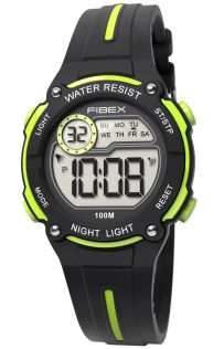 Moderne kinderhorloge zwart-neongroen | FIBEX76IP007