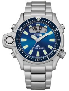 Citizen Promaster Aqualand duikhorloge in staal | Professionele dieptemeter met blauwe wijzerplaat | JP2000-67L