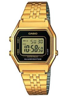 Vintage goudkleurig digitaal horloge met zwart display | LA680WEGA-1ER