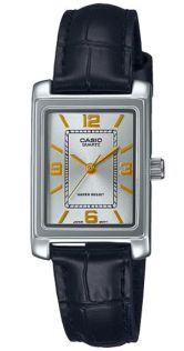 Casio vintage rechthoekig dameshorloge met zwarte leren band | LTP-1234PL-7A2EF