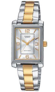Twee-kleurige dameshorloge met gouden accenten en rechthoekig design | LTP-1234PSG-7AEG